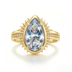 Gold Pear-Cut Aquamarine Sunburst Halo Ring