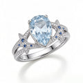 Silver Pear-Cut Aquamarine Celestial Star Split-Shank Ring