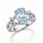 Silver Pear-Cut Aquamarine Celestial Star Split-Shank Ring