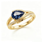 Gold Pear-Cut Blue Sapphire Crossover Ring