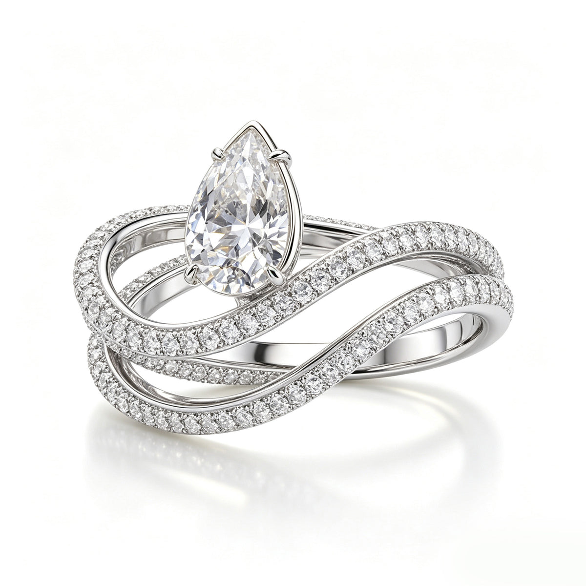 Silver Pear-Cut Diamond Multi-Swirl Ring