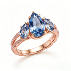 Rose Gold Triple Pear-Cut Blue Sapphire Split-Shank Ring