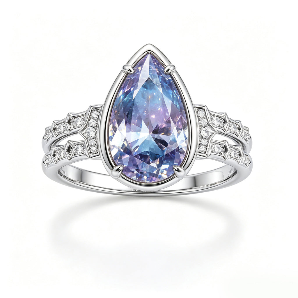 Silver Pear-Cut Alexandrite Art Deco Double-Band Ring