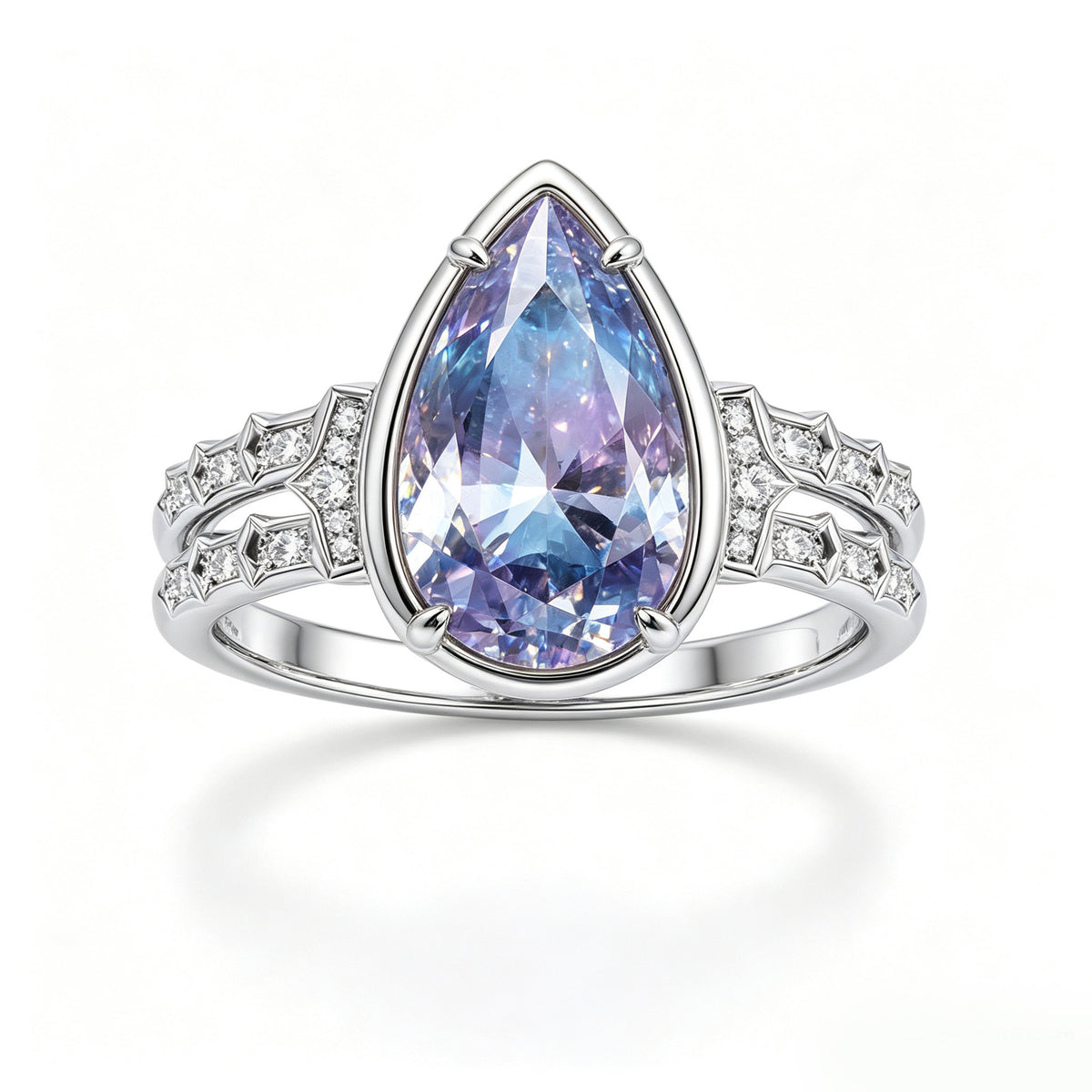 Silver Pear-Cut Alexandrite Art Deco Double-Band Ring