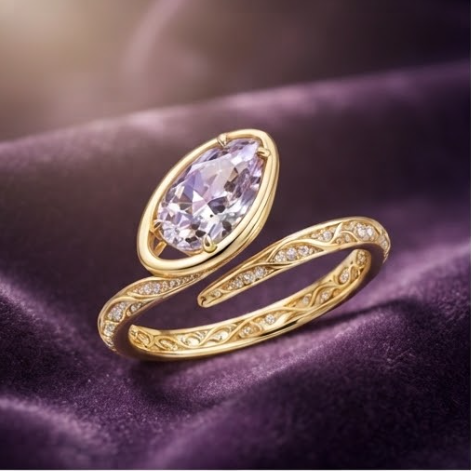 Gold Pear-Cut Kunzite Filigree Wrap Ring