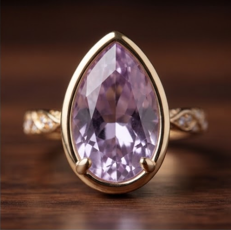 Gold Pear-Cut Kunzite Filigree Wrap Ring