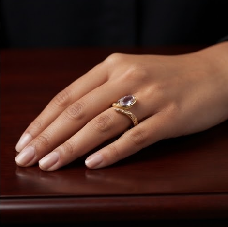Gold Pear-Cut Kunzite Filigree Wrap Ring
