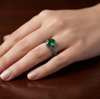 Silver Pear-Cut Emerald Channel-Set Ring