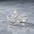 Silver Pear-Cut Diamond Multi-Swirl Ring