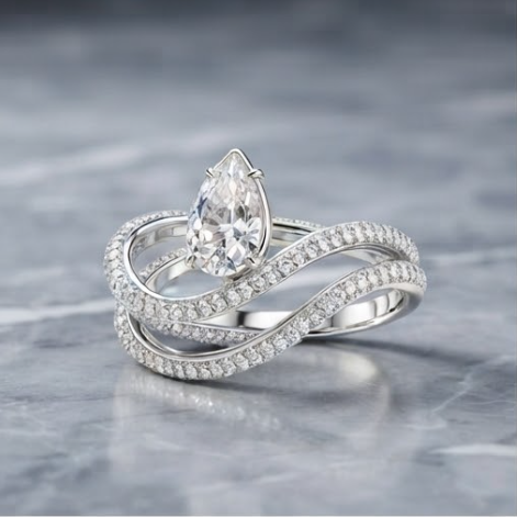 Silver Pear-Cut Diamond Multi-Swirl Ring