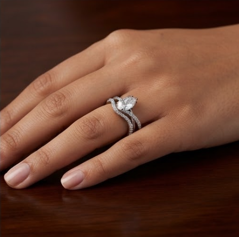 Silver Pear-Cut Diamond Multi-Swirl Ring