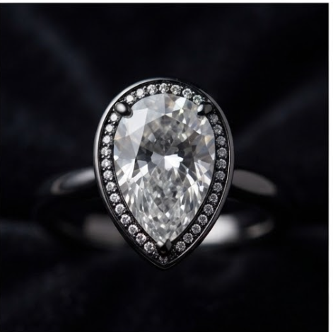 Black Rhodium Pear-Cut Asymmetric Wrap Ring