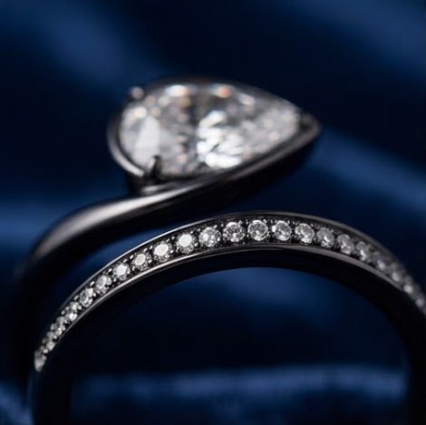 Black Rhodium Pear-Cut Asymmetric Wrap Ring
