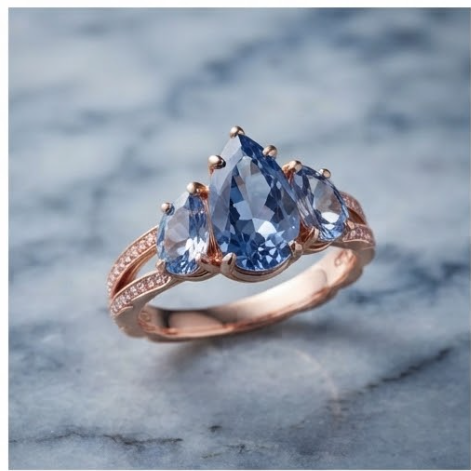 Rose Gold Triple Pear-Cut Blue Sapphire Split-Shank Ring