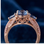 Rose Gold Triple Pear-Cut Blue Sapphire Split-Shank Ring