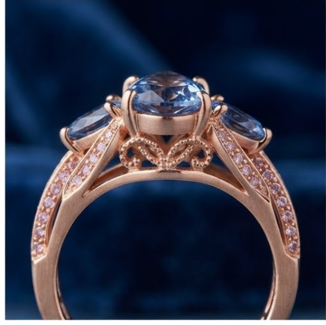 Rose Gold Triple Pear-Cut Blue Sapphire Split-Shank Ring