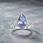 Silver Pear-Cut Alexandrite Art Deco Double-Band Ring