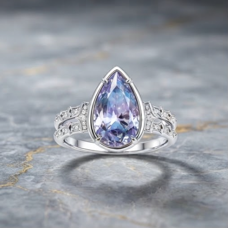 Silver Pear-Cut Alexandrite Art Deco Double-Band Ring