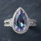 Silver Pear-Cut Alexandrite Art Deco Double-Band Ring
