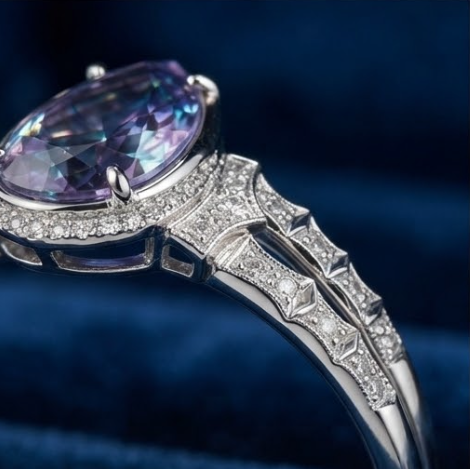 Silver Pear-Cut Alexandrite Art Deco Double-Band Ring