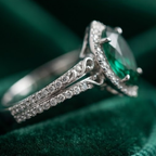 Silver Pear-Cut Emerald Filigree Split-Shank Ring