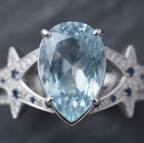 Silver Pear-Cut Aquamarine Celestial Star Split-Shank Ring