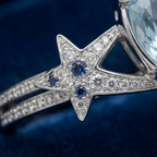 Silver Pear-Cut Aquamarine Celestial Star Split-Shank Ring