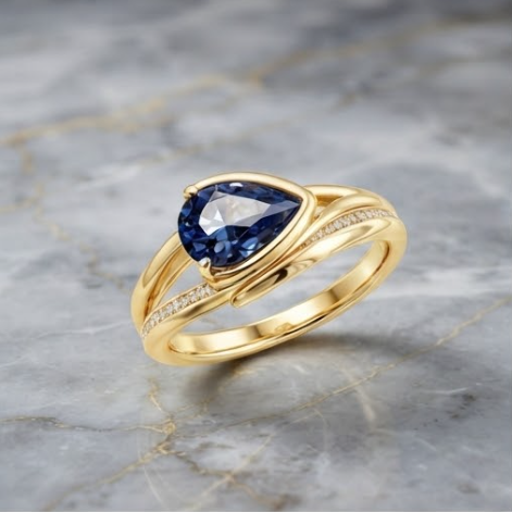 Gold Pear-Cut Blue Sapphire Crossover Ring