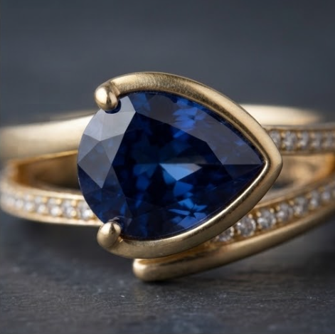 Gold Pear-Cut Blue Sapphire Crossover Ring