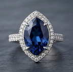 Silver Pear-Cut Sapphire Vintage Halo Split-Shank Ring