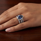 Silver Pear-Cut Sapphire Vintage Halo Split-Shank Ring