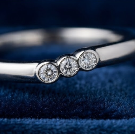 Silver Pear-Cut Diagonal Bezel Asymmetric Ring